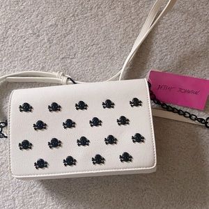 White with Black Skulls Betsey Johnson Small Crossbody